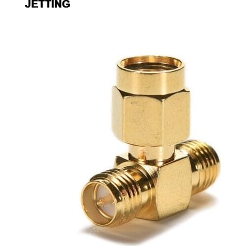 JETTING Triple 1M2F Adapter RP.SMA jack male to 2 RP-SMA plug female T RF connector FM 1PC Drop Shipping