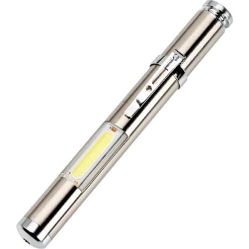 LED Pen Lights Stainless Steel Mini Flashlights with Clip, 3 In 1 Laser Light, SOS Distress Signal,for Travel Hiking Home