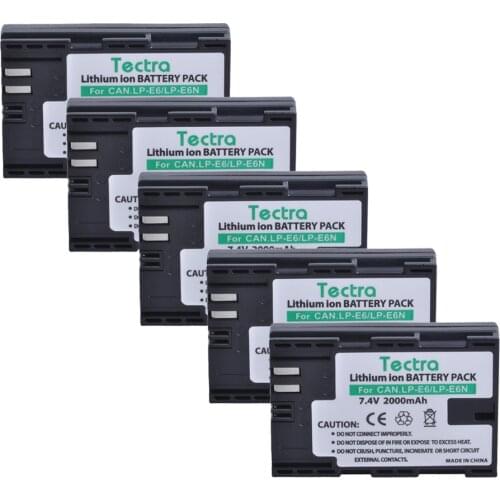 Tectra 5pcs LP-E6 LP-E6N LPE6 LPE6N Battery for Canon EOS 5D 5D2 5DS R Mark II 2 / III 3 6D 60D / 60Da 7D 7D2 7DII 70D 80D etc