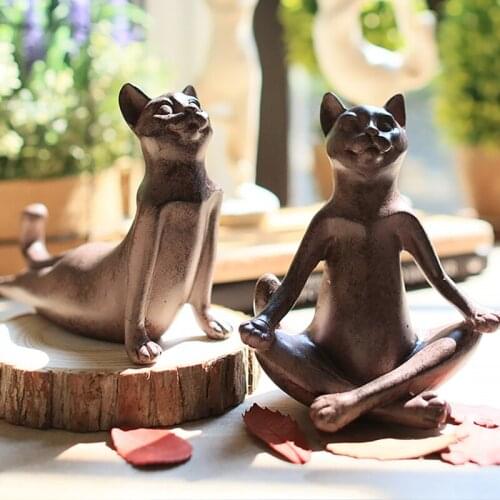 Home Decoration Kawaii Yoga Cat Figurine Girls Dream Modern Resin Home Sculpture Dolls Resin Model Odd Gifts Crafts Animal