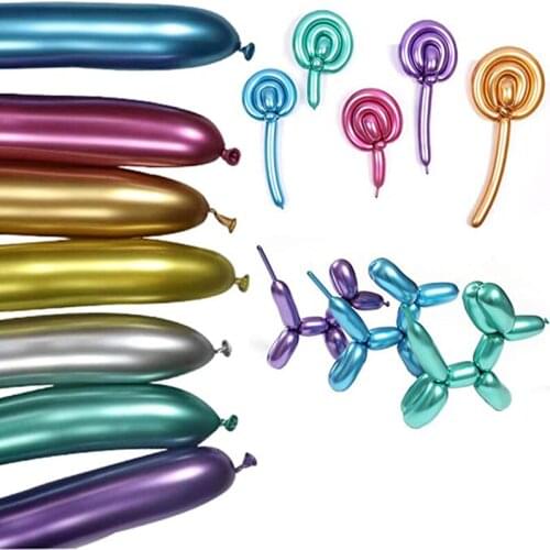 Thicken 260 Magic Balloons 100 Pack Metallic Latex Balloons Long Chrome Strip Balloons Mixed Color Party DIY Decor Baby Shower