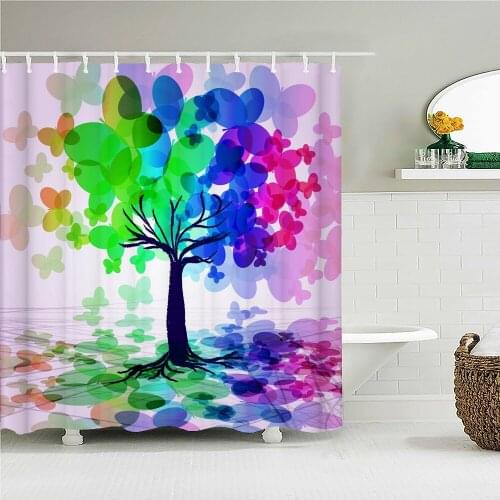 Waterproof Shower Curtain with Hooks Colorful Tree Flowers Printed Bathroom Curtains Polyester Cloth Bath Curtain for Bathroom