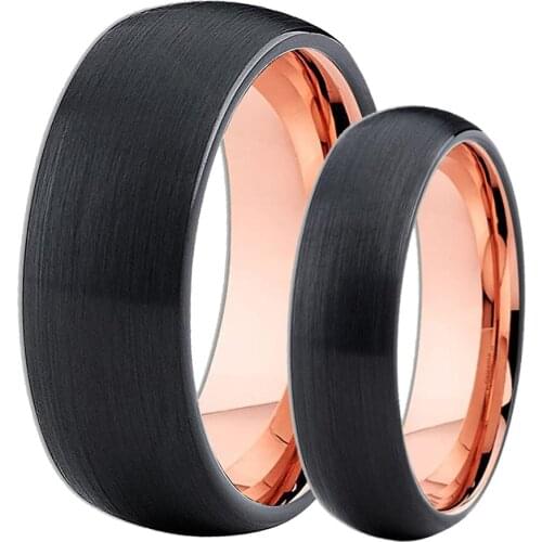 6mm/8mm Tungsten Ring for Men Women Matte Black With Rose Golden Dome Tungsten Rings Wedding Bands Free Custom Engrave Drop Ship