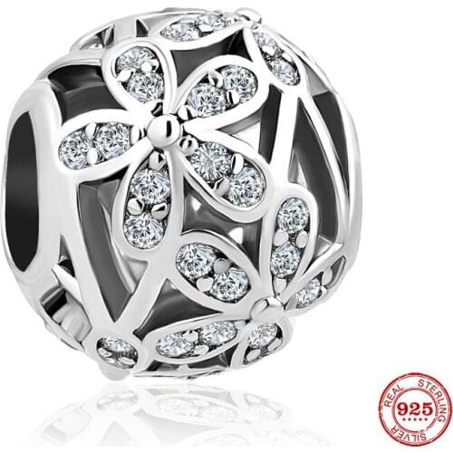 Hot Sale 925 Sterling Silver Daisy Charms Blossom Flower Cubic Zirconia Beads Fit Original Pandora Bracelet Jewelry Gift