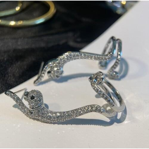 S925 Sterling Silver Needle Fashion Full Pave Top Cubic Zircon Cute Puppy Bone Clip Ear Cuff Silver Earrings For Women Jeewelry