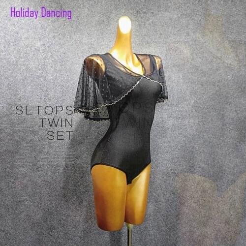 Yarn Design Shoulder Cover Women Latin Dance Bodysuit Latin Dancing Tops Practise Tango Chacha Dancing Performamnce T011