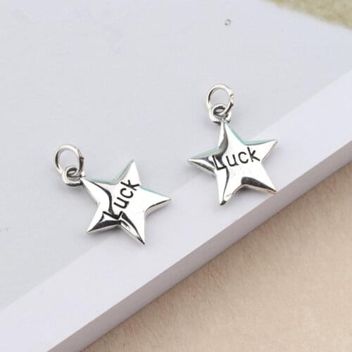 Buyee 100% 925 Sterling Silver Luck Star Pendant Necklace Child Pentagram Carve "LUCK" Pendant Charm for Women Party Jewelry
