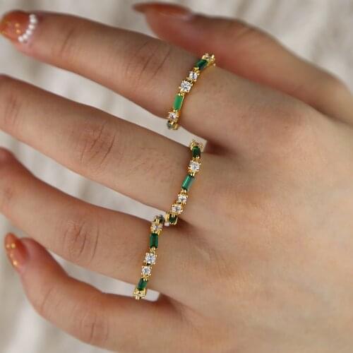 Gold filled Green CZ Crystals Wedding Rings for women Micro Paved AAA Zircon Engagement cz eternity band ring for women jewelry