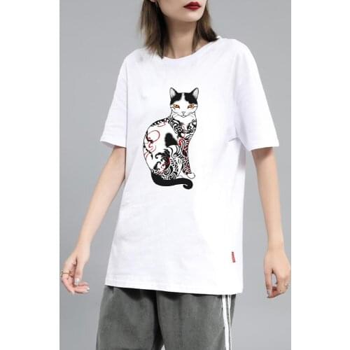100% Cotton Funny Cat T Shirt Men T Shirt Short Sleeve Casual Cool Tshirt Ladies Fashion Aesthetic T-shirt Women Punk Tee Shirts
