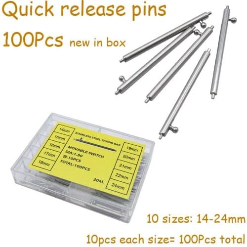 100PCS Stainless Steel Watch Band Quick Release Pins Watch Repair Tool Strap Pins Spring Bar 14 15 16 17 18 19 20 21 22 24mm