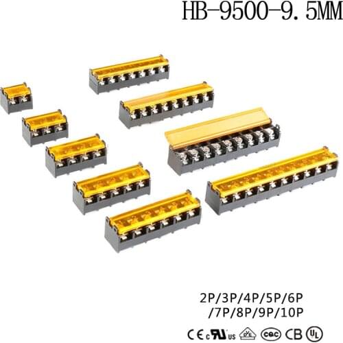 2Pcs HB-9500- 9.5mm 2P-10P Barrier Terminal Block Connector with Cover PCB Mount connector