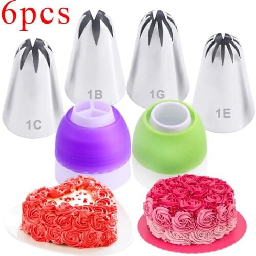 6PCS Large Icing Piping Nozzle Russian Pastry Tips Baking Tools Cakes Decoration Set Stainless Steel Nozzles Cupcake