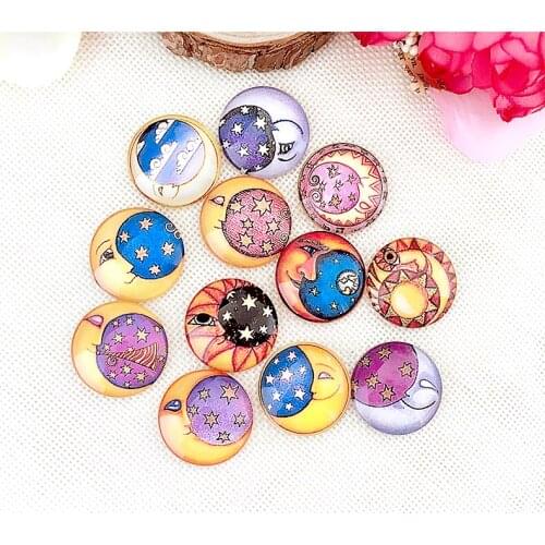 Free Shipping 14Pcs Mix Stars and Months Image Round Cabochon 20mm or 25mm Vintage Glass Cabochon Findings