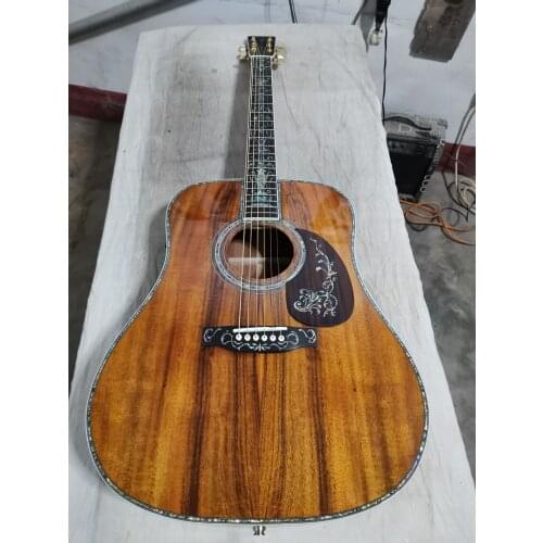 Free shipping Handmade Deluxe 41" solid koa top Acoustic guitar all koa wood with real abalone inlay binding acoustic guitar