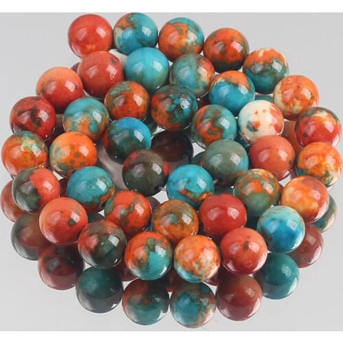 Natural Stone Orange Blue Colorful Rain Jaspers Round Loose Beads for Jewelry Making DIY Woman Bracelet Necklace 4/6/8/10/12mm
