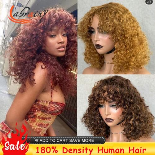 Burgundy Kinky Curly Pixie Short Cut Bob Femme Highlight Honey Blonde Full Machine Made Yellow Color Human Hair Wigs 99J Woman