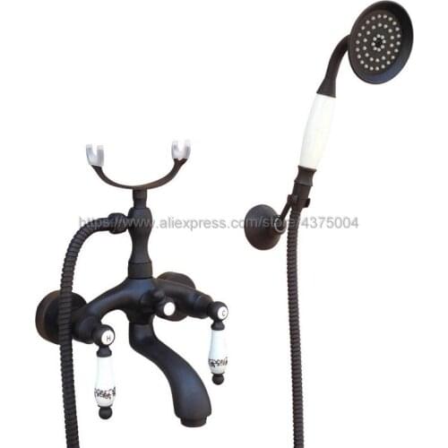 Oil Rubbed Bronze Bathroom Tub Faucet Telephone Style Bathroom Bathtub Wall Mounted With Handshower Swive Tub Spout Ntf572