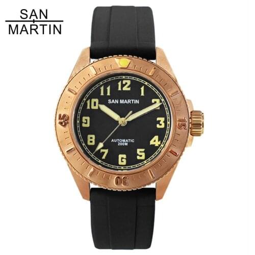 San Martin Diver Bronze Automatic Mens Watch 200m Water Resistance Sapphire Crystal Classic Mechanical Male Wrist Watch for men