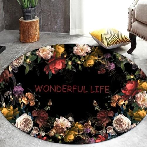 Black Round Rug Chair Mat With Floral Luxury Mat Decorative Living Room Bedside Mat Bedroom Washable Mat Non-slip