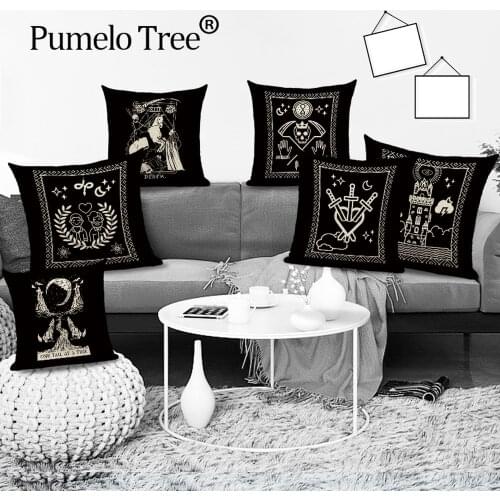 Black Tarot Throw Pillow Cover Mexico Skull Decorative Pillow Covers Horror Ghost Pillow Cases Home Decor Cover for Pillow Cojin
