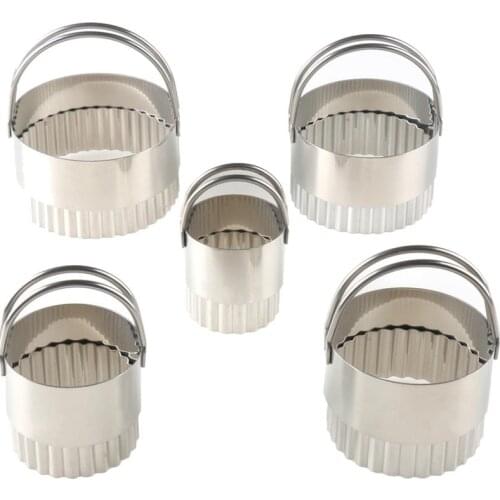 Kapmore 5Pcs/Set Biscuit Cutter Round Stainless Steel Wave Cookie Cutter With Handle DIY Baking Tools Accessories Biscuit Tools