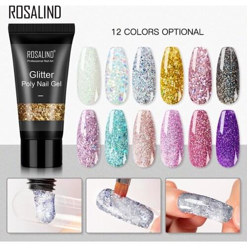 ROSALIND Glitter Poly UV Gel Builder Gel 15ml/30ml Hybrid Varnishes Nail Extension Art Design All For Manicure Top Base Primer