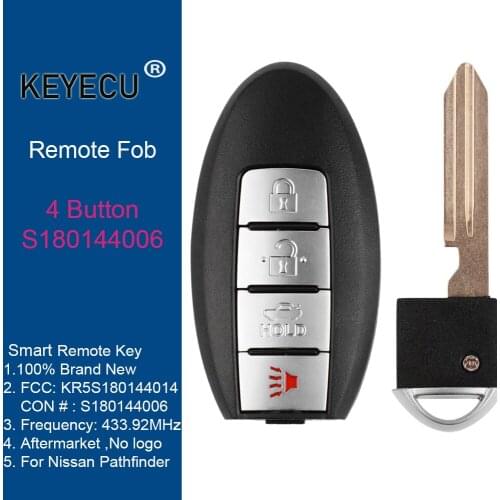 KEYECU Smart Card Remote Key For Nissan Pathfinder 2013 2014 2015 Continental: S180144006 433.92MHz KR5S180144014