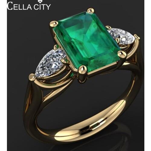 Cellacity Gold Color Ring for Women Silver 925 Jewelry with Rectangle Emerald Gemstones Geometry Design Female Anniversary Gift