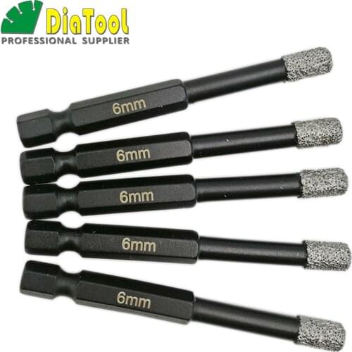 DIATOOL 5pcs Dia 6/8/10/12/14mm Vaccum Brazed Diamond Drilling Core Bits Quick-fit Shank Dry Drill Bits Granite Marble Hole saw