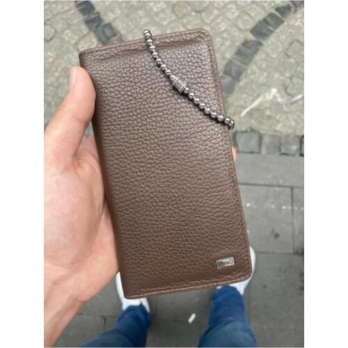Karali Leather Phone Compartment Brown Genuine Leather Wallet-Zircon Bracelet Gift
