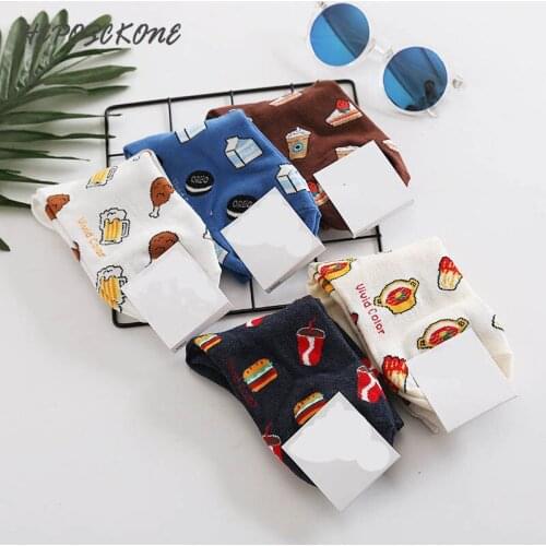 Creative Novelty Sweet Food Milk Beer Hamburg Sokken Crew Funny Cute Socks Ice Cream Painting Divertidos Characters Socks Women