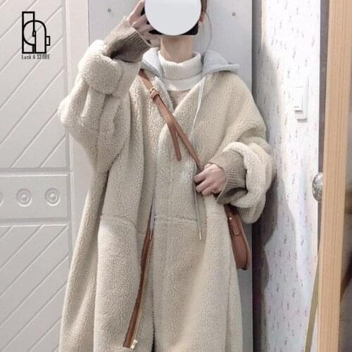 Hstar Faux Lamb Wool Cotton-Padded Jacket Woman Cotton Dress 2021 New Winter Chic Jacket Thickened Korean Style Baggy Coat Long