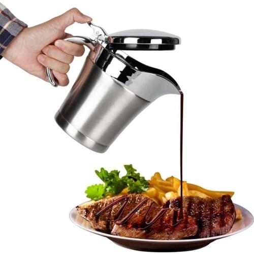 Double Wall Insulated Stainless Steel Gravy Boat and Sauce Jug with Hinged Lid, 450ml Capacity, Milk Jug for Kitchen Tool Gadget