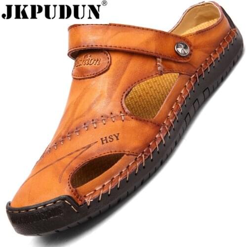 Summer Men Casual Sandals Luxury Mens Slippers Leather Clogs Designer Mens Roman Sandals Beach Shoes Plus Size 48 Zapatos Hombre