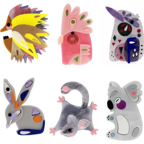 ZiccoWong Fashion Cartoon Hedgehog Koala Kookaburra Parrot Animal Brooch Pins For Women Girl Lovely Acrylic Badge Brooch Jewelry