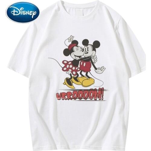 Disney Fashion Minnie Mickey Mouse Letter Cartoon Print Short Sleeve Couples Unisex Women T-Shirt Harajuku Tee Tops 7 Colors