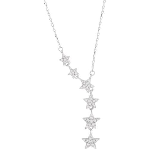 925 Sterling Silver Charming Star Pendant Necklace With Dazzling Cubic Zirconia Jewelry For Women Girls Gifts S-N456