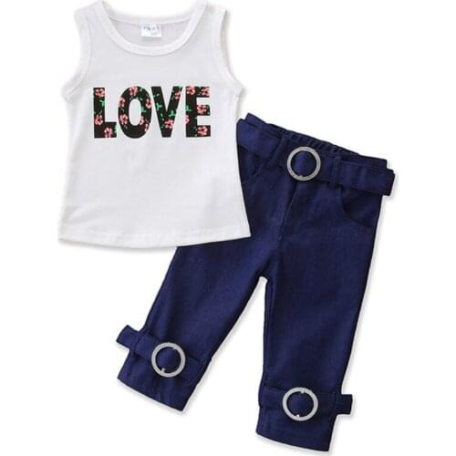 Toddler Girl Clothes Baby Girl Clothes Kids Summer Suit Childrens Clothing Letter Vest T-shirt Pullover + Jeans Pants Girl Set