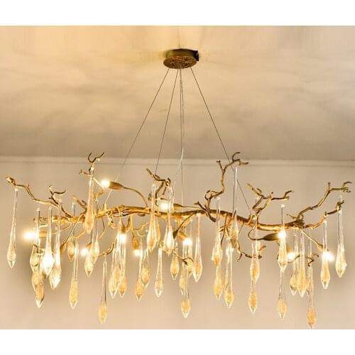 ODYSEN ART DECO Copper Chandelier Creative Gold Crystal Living Dining Room Decoration Lighting Fixture Vintage Tree Branches