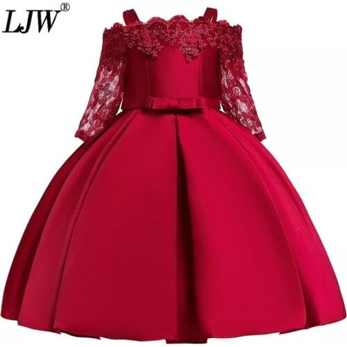 Flower tutu Kids Clothing Satin Elegent Lace cutout half sleeve Girls Dresses for Children Princess Party Custumes 2-10 Years