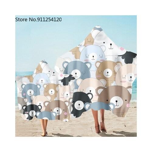 Cartoon Animal Print Microfiber Beach Poncho Towel Wearable Quick Drying Bath Cape Towels For Adult Kids Bathrobe Hooded Blanket