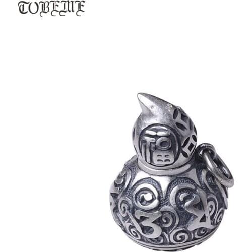 100% 999 Silver Tibetan Six Words Proverb Gau Pendant Thai Silver Tibetan Lucky Gourd Pendant Buddhist Prayer Box Pendant