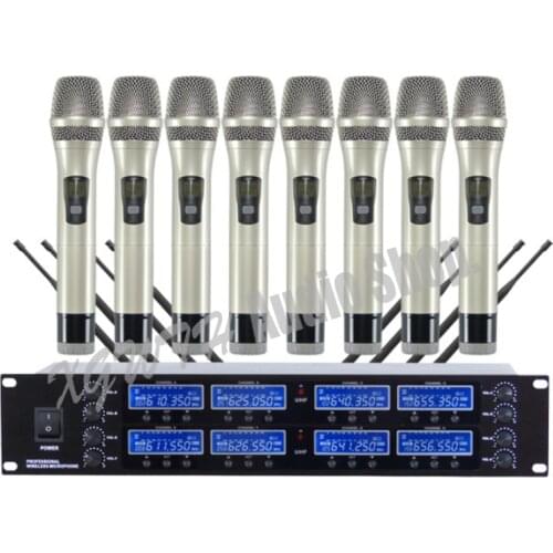Pro Wireless Handheld Microphone Desk Conference Headset Lavalier Tie Clip Mic System UHF 8 Channel Multichannel Karaoke Mics