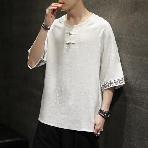 Summer Men Linen Shirt Chinese Style Retro Casual Cotton Top Plus Size Embroider Traditional Asian Tang Suit Tops For Man 31175