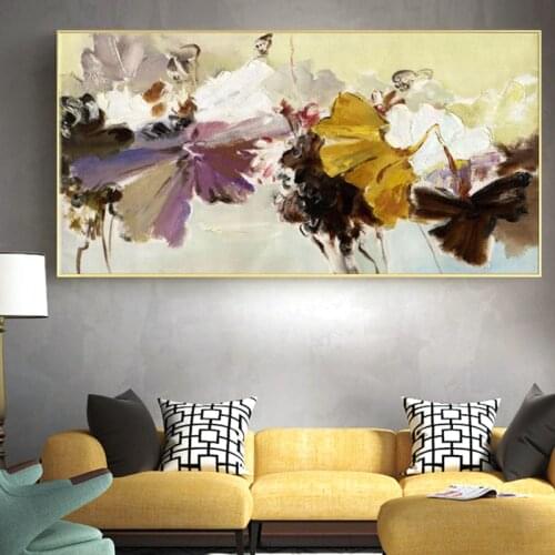 Modern Abstract Hand Painted Flowers Oil on Canvas Painting Posters and Prints Wall Art Pictures for Living Room Cuadro No Frame