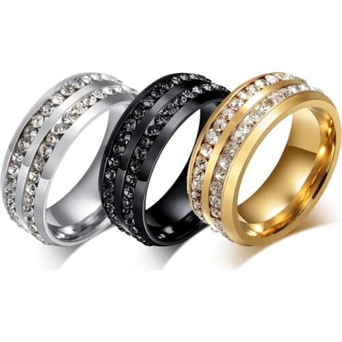 Titanium Steel Inlay Plating 2 Circles Rhinestone Men Ring Jewelry Accessory Bright Shine Cocktail Ring Fit European America