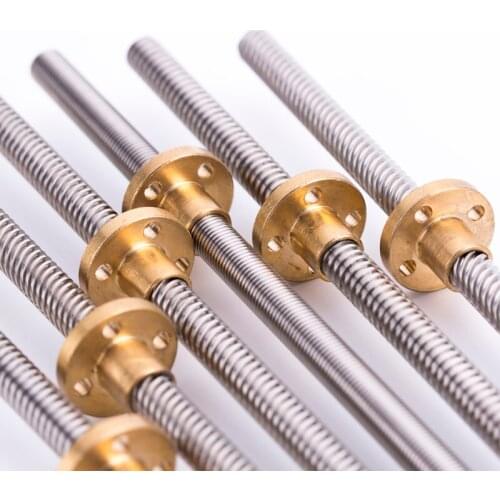 T8 stainless steel screw For stepping motor, 3D printer, 100mm 150mm 300 400mm ~1200mm + copper nut Machine tool slide guide