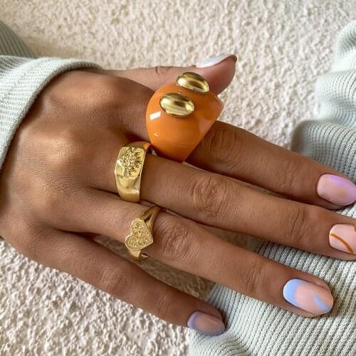 Vintage Fashion Candy Color Acrylic Alloy Rings Set for Women Ladies Creative Geometric Finger Knuckle Rings Jewelry Gift