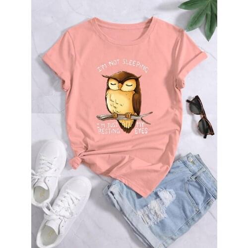 I’m Just Resting My Eyes Owl Printing Women Tshirt spring summer o-Neck Tops Cartoon Style Tee Shirts Sceneery Female t-Shirt