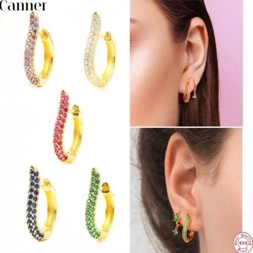 CANNER Real 925 Sterling Silver Stud Earring Piercing Perforated U-Shaped Zircon Earring For Women Cz Luxury Jewelry For Wedding
